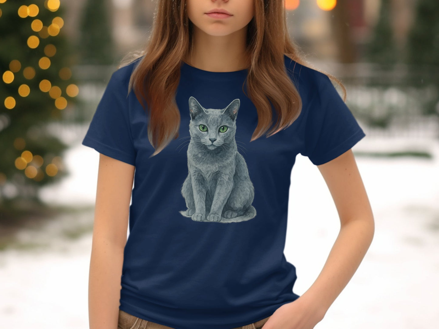 Realistic Gray Cat Print Design for T-Shirt Product