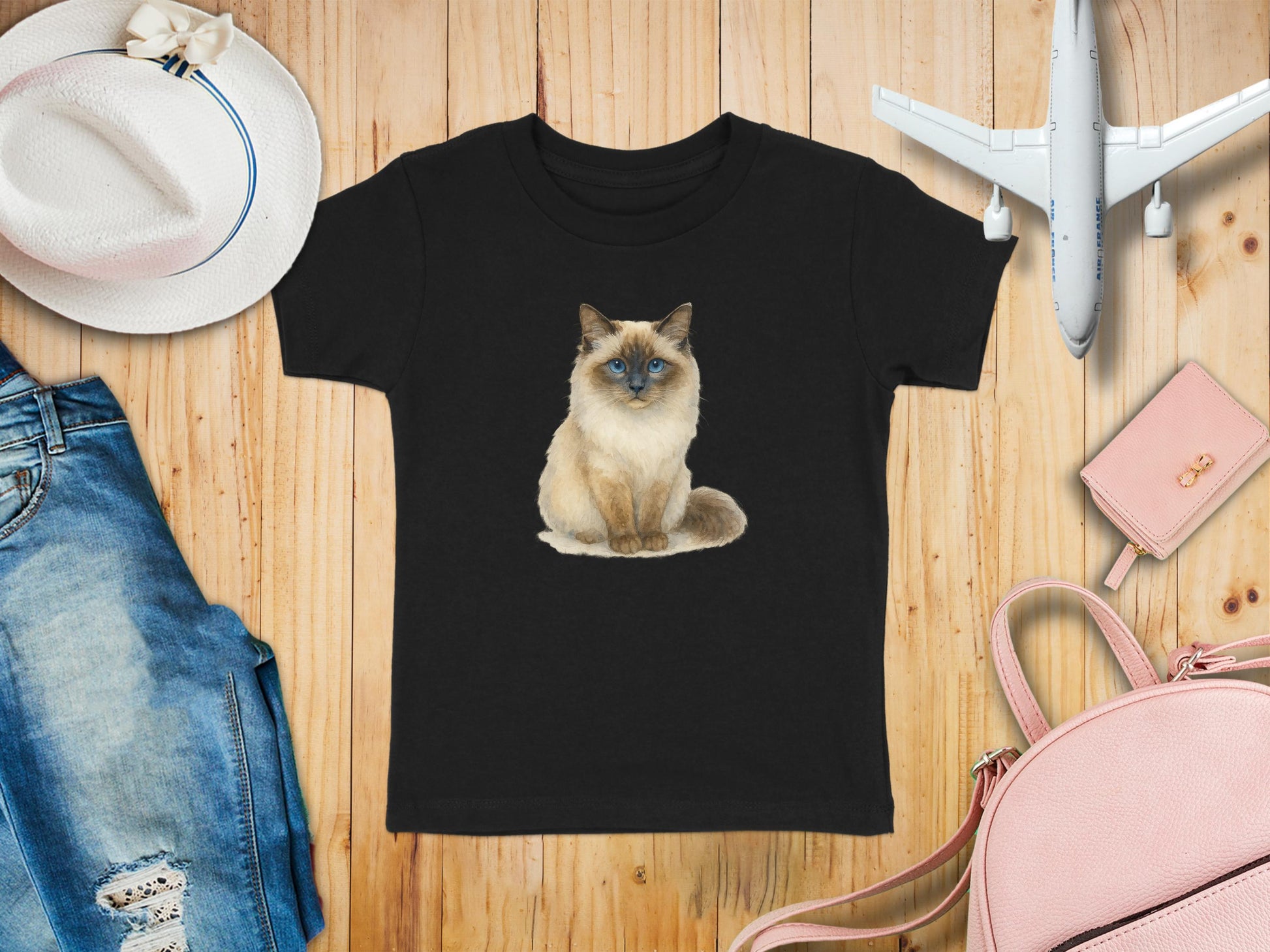 Siamese Cat Print Black Unisex Tee Casual Wear product