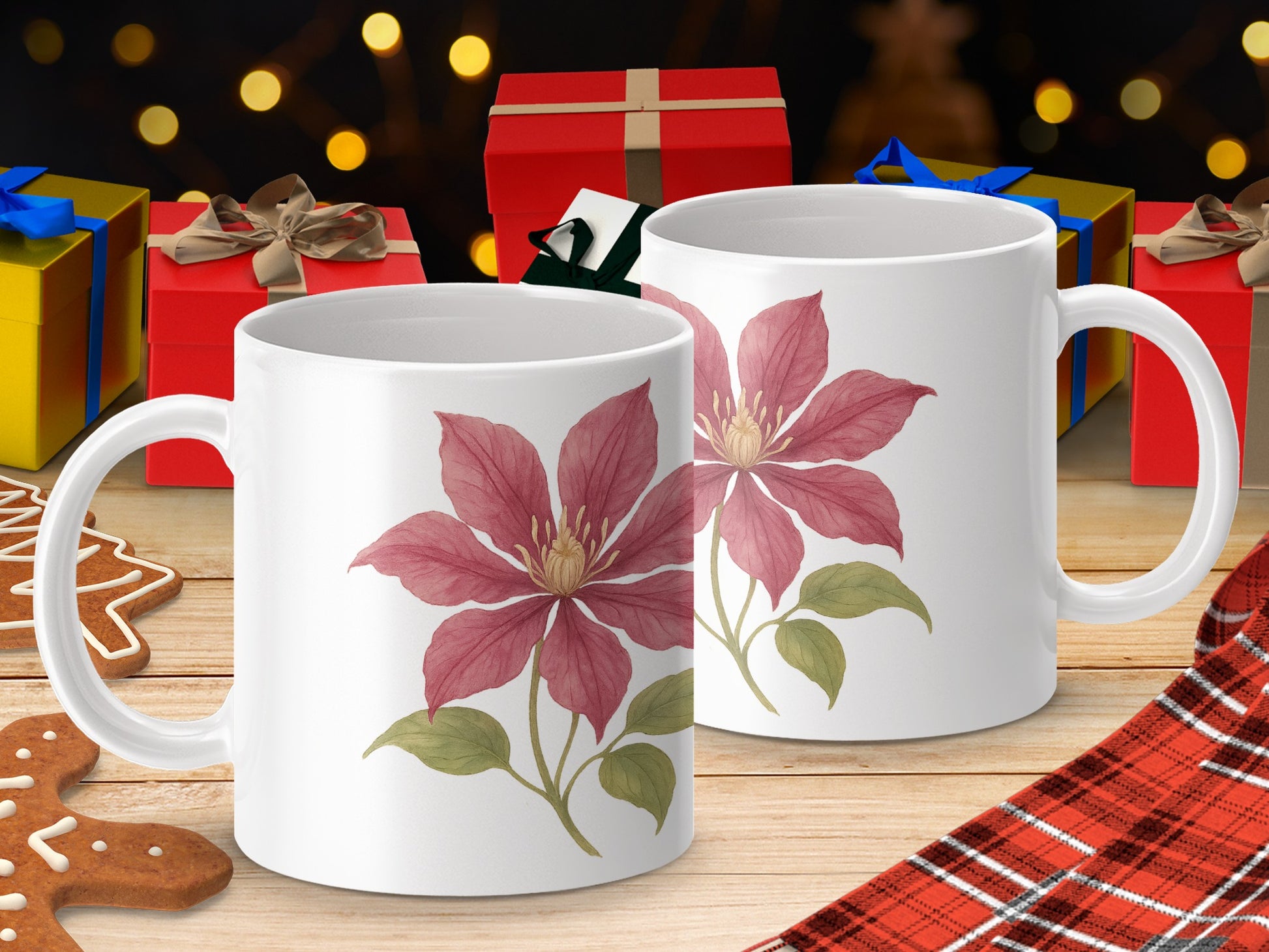 Elegant Holiday Flower Mug Design for Festive Product