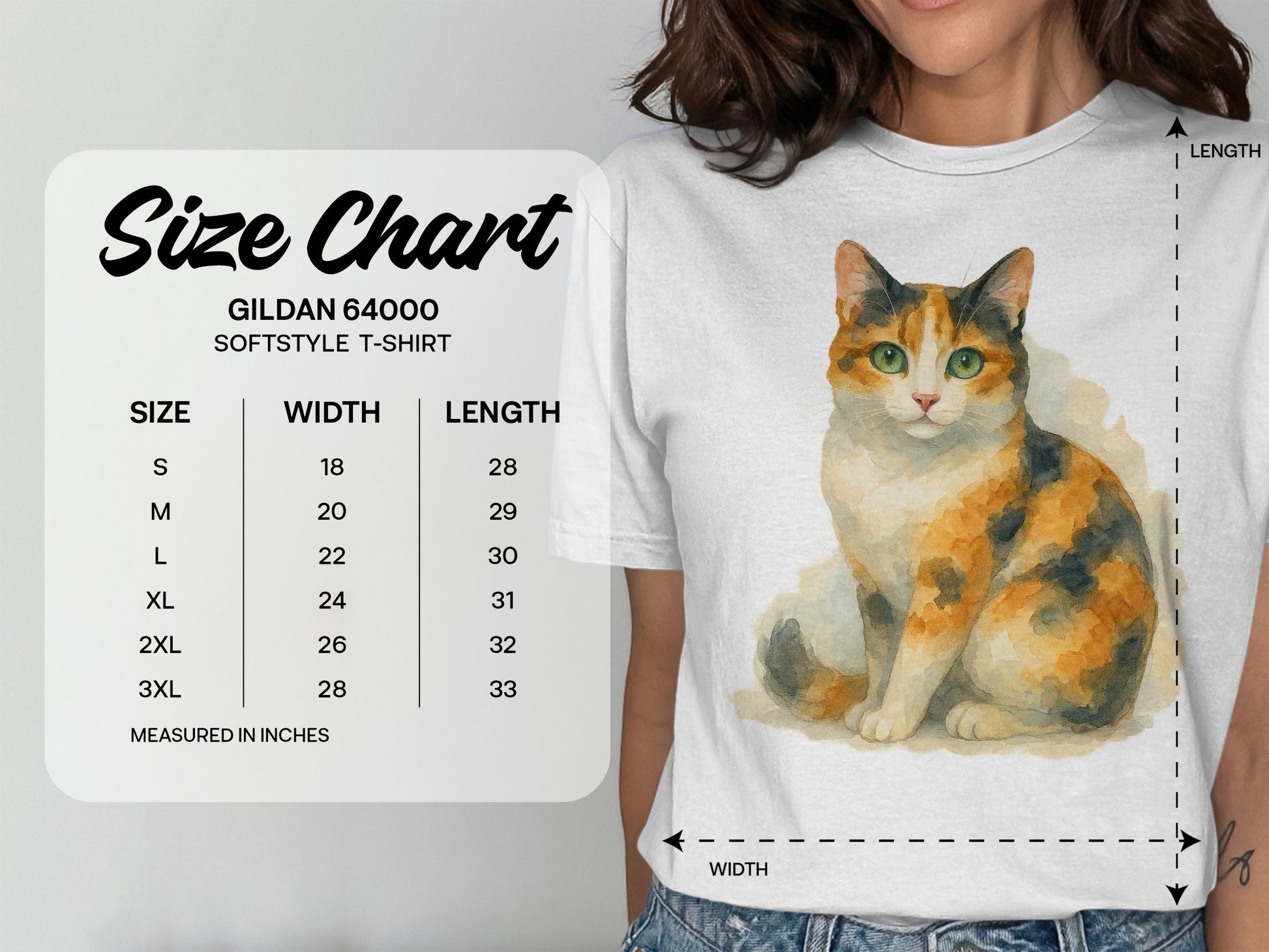 Cute Calico Cat Design on Gildan Softstyle T-shirt product