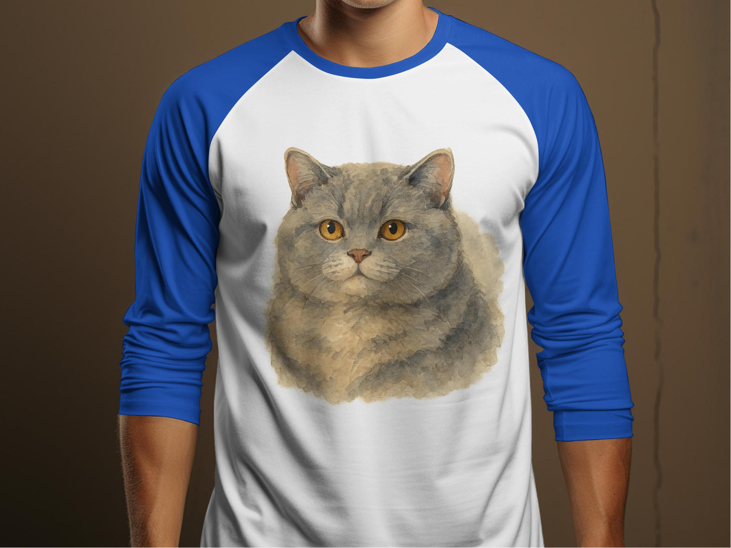 Blue Sleeved Shirt with Grey Cat Design product type
