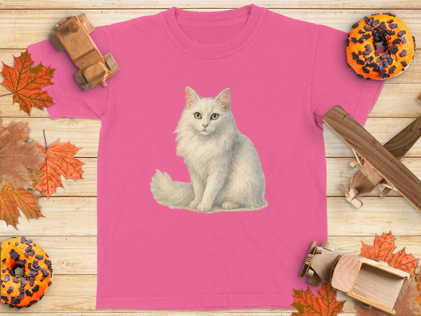 Elegant White Cat Graphic on Pink T-Shirt product