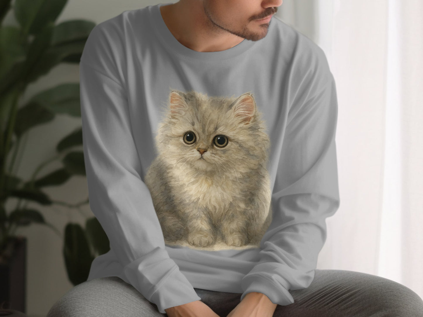 Adorable Fluffy Kitten Design Long Sleeve Shirt product