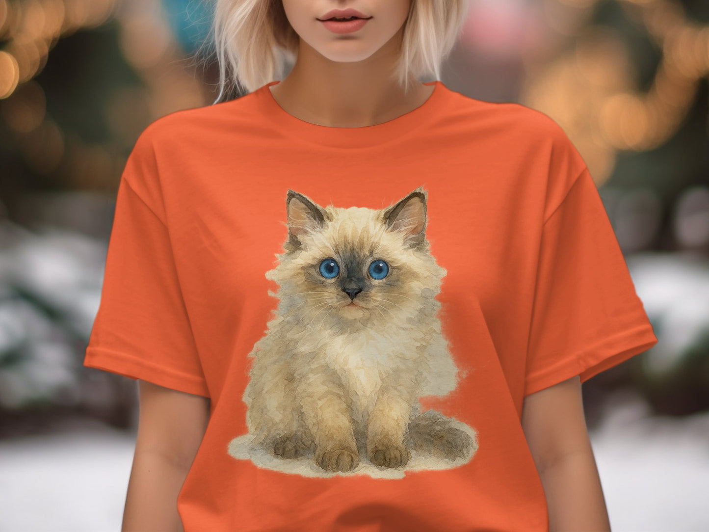 Cute Kitten Graphic on Bright Orange T-Shirt product type