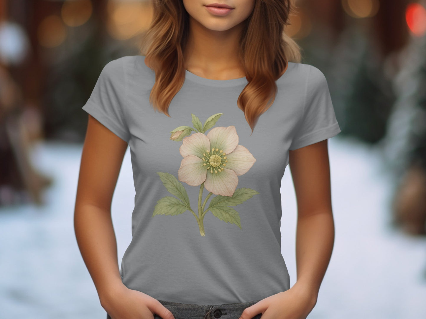 Elegant Floral Hellebores Printed Pattern T-shirt product
