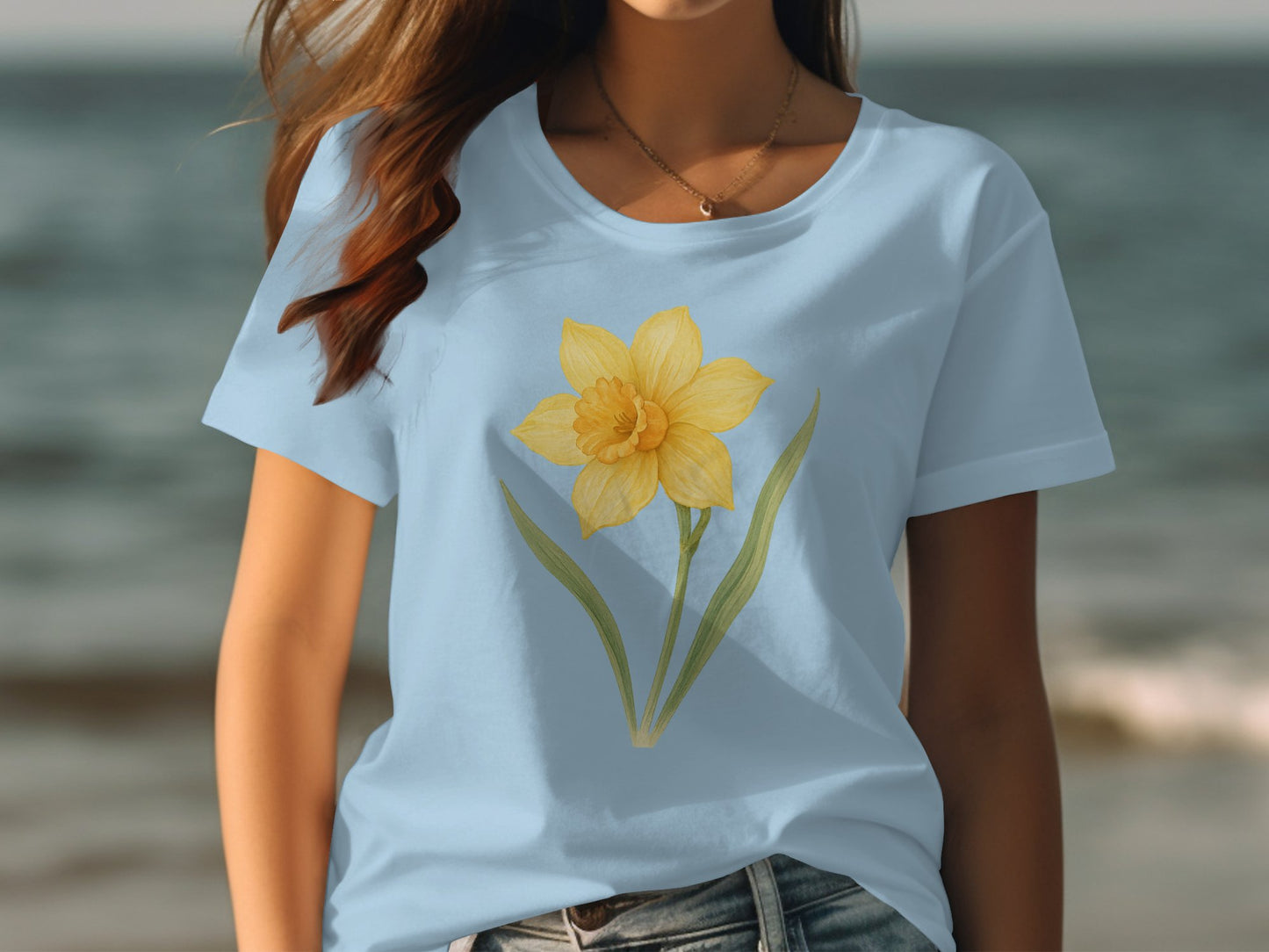 Daffodil Flower Print on Light Blue Shirt product type