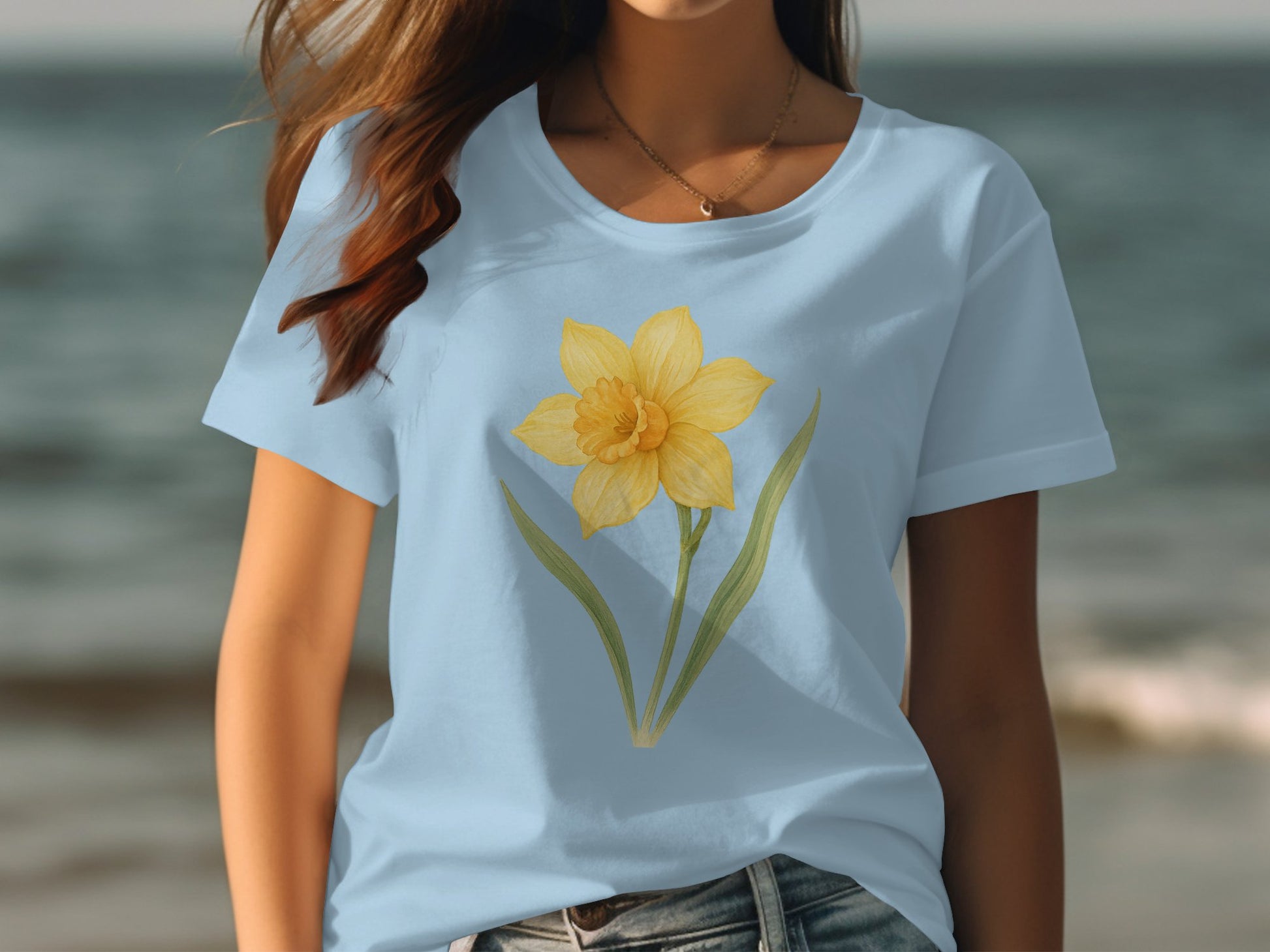 Daffodil Flower Print on Light Blue Shirt product type