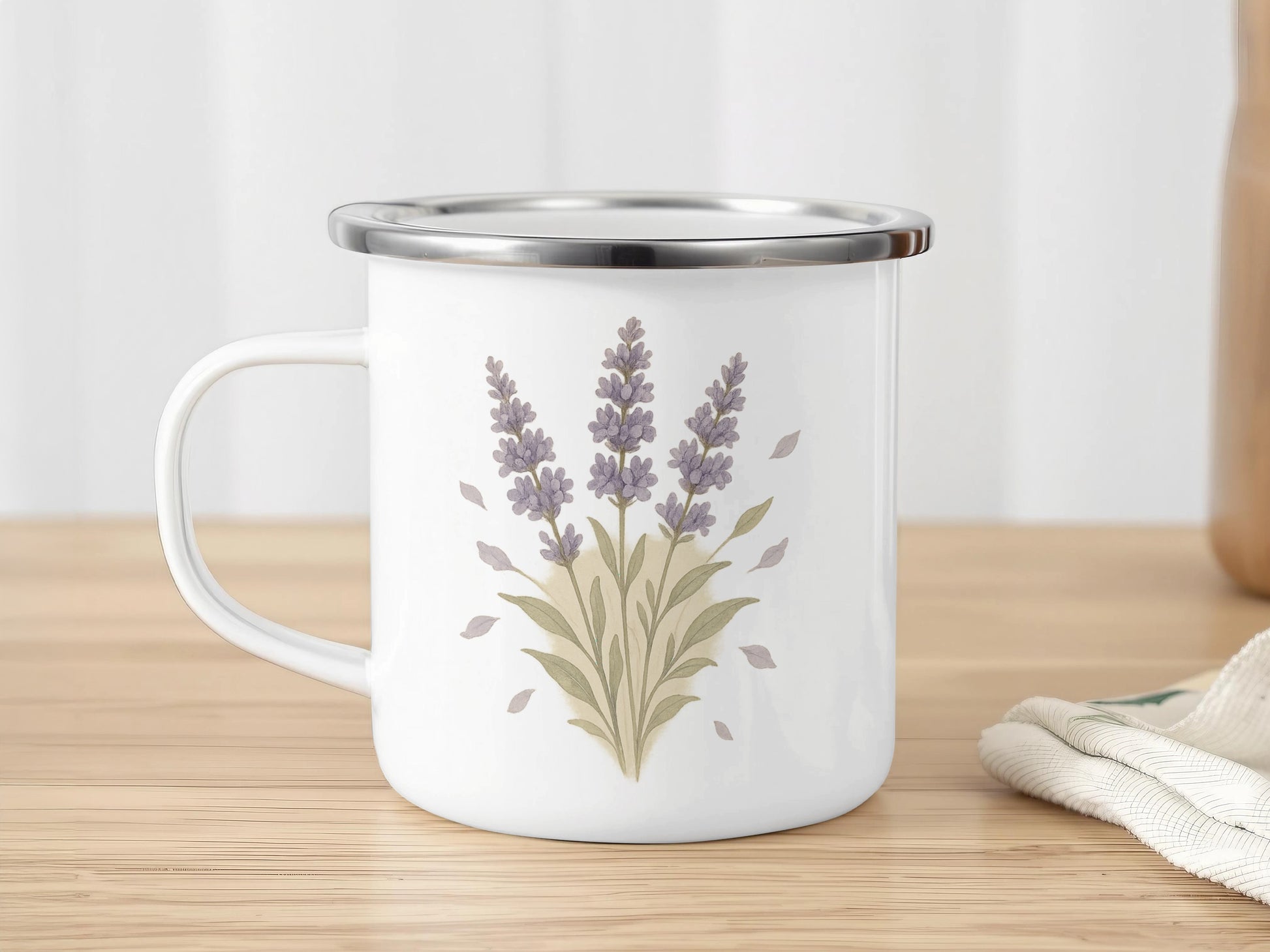 Lavender Floral Design White Stainless Steel Mug product