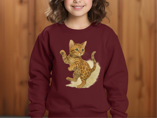 Cute Kitten Graphic on Maroon Kids Sweatshirt product