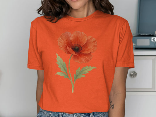 Vibrant Orange T-Shirt with Bold Poppy Design product type