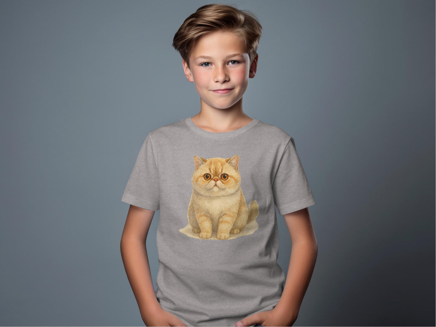 Cute Kids Grey T-shirt With Adorable Cat Print T-shirt