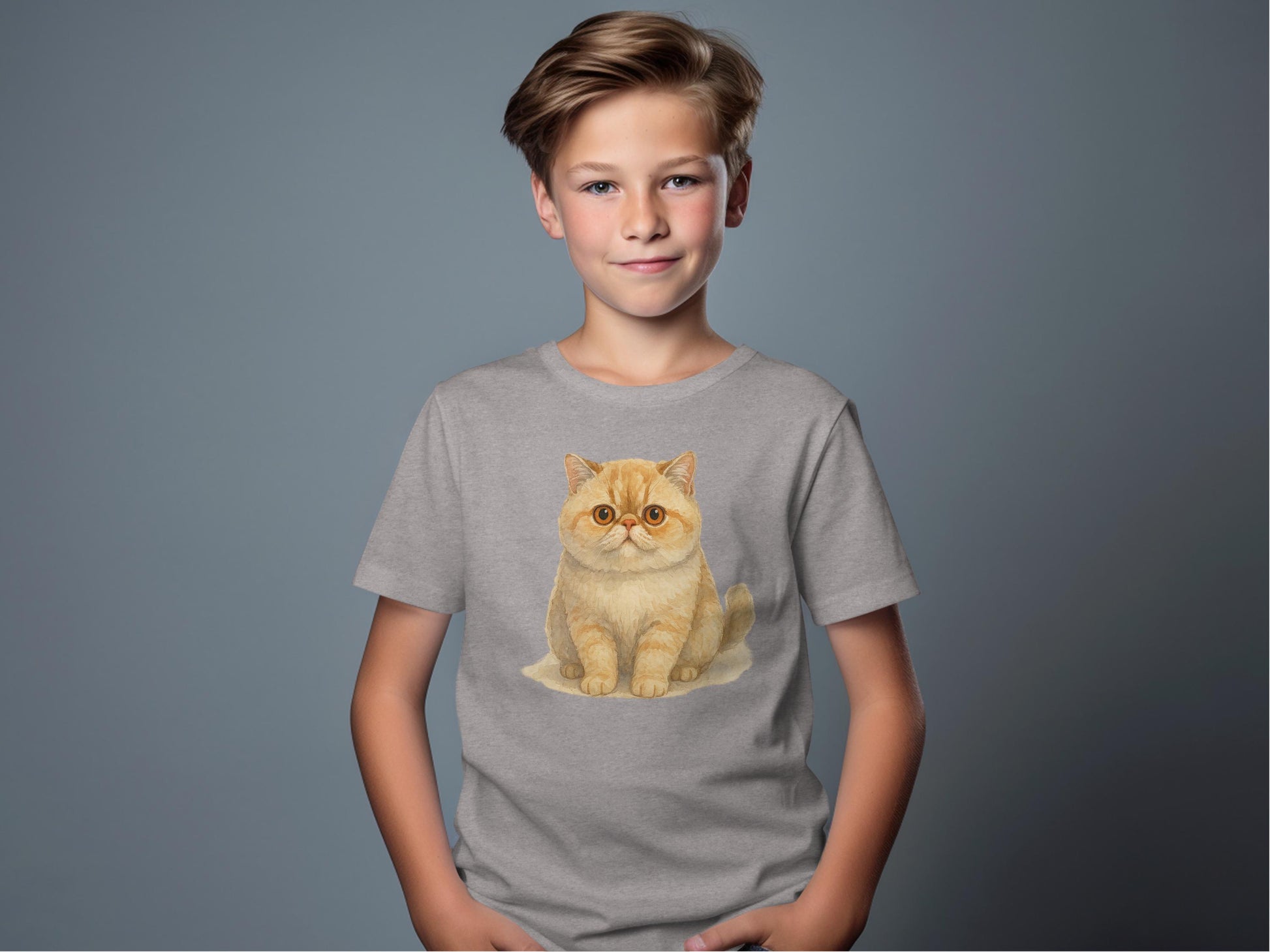 Cute Kids Grey T-shirt With Adorable Cat Print T-shirt