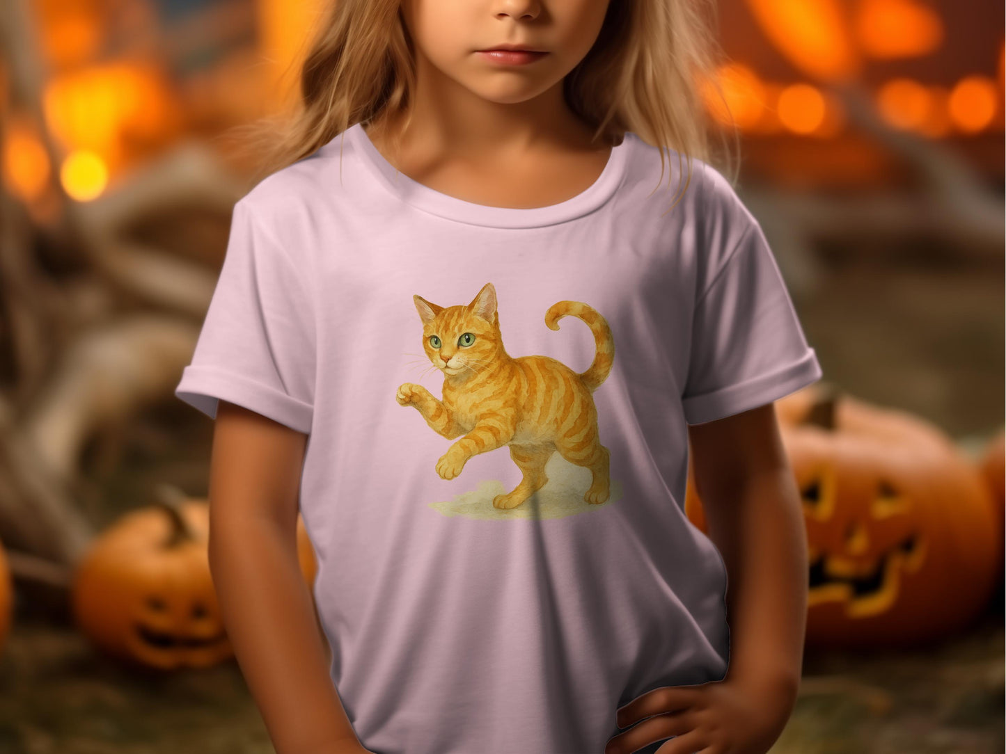 Cute Orange Cat and Pumpkin Kid's T-Shirt product type