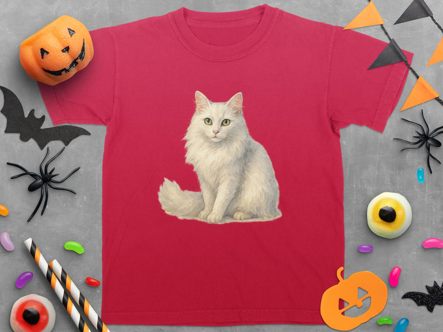 White Cat Halloween Graphic Tee Shirt product type