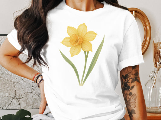 Yellow Daffodil White Tee with Flower Graphic product type