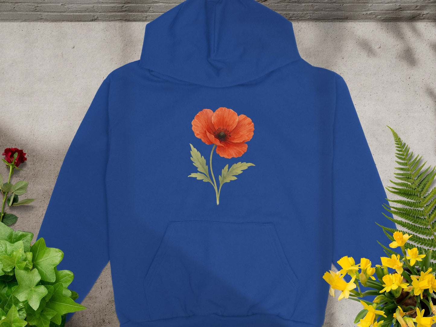 Red Flower on Blue Hoodie Colorful Apparel product