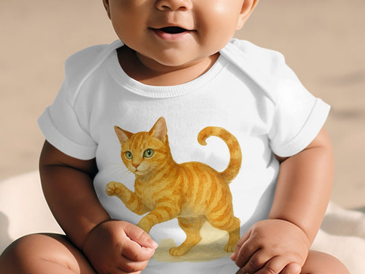Adorable Baby Bodysuit with Playful Orange Cat design product type