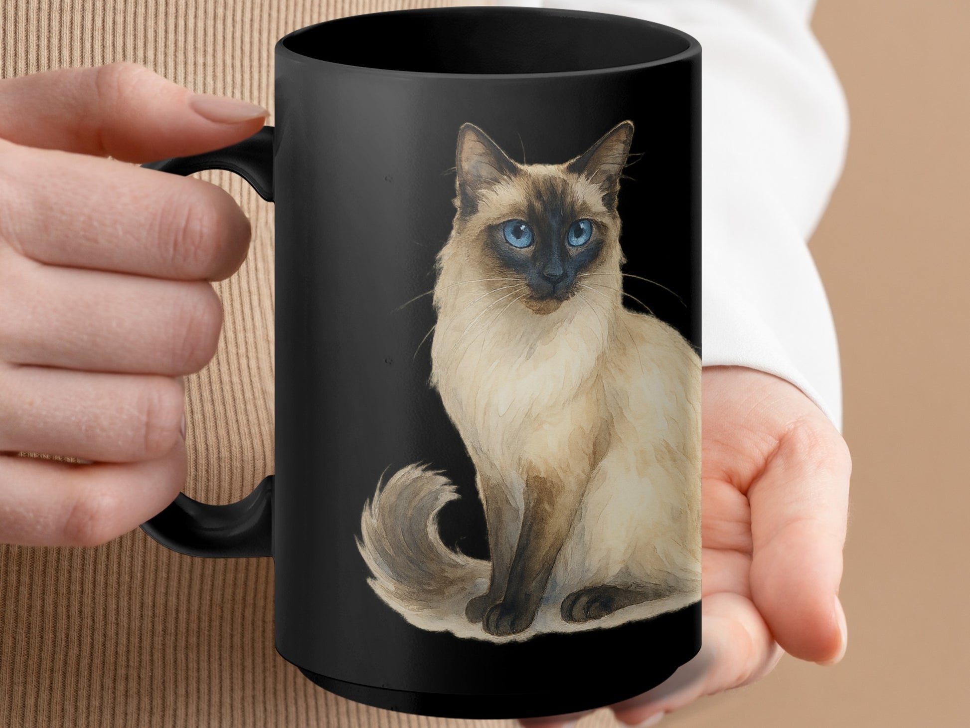 Elegant Cat Design Black Coffee Mug Product