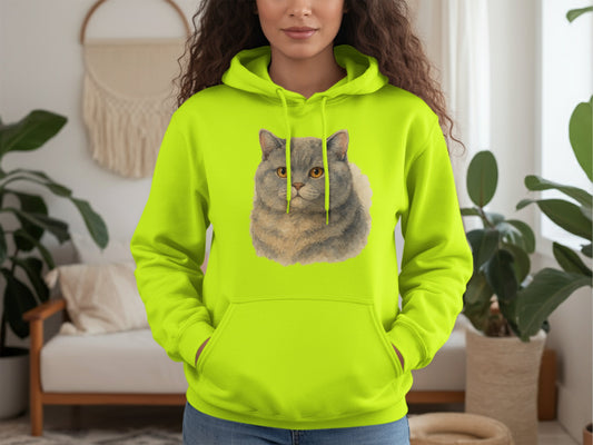 Bright Green Hoodie with Cat Illustration product type