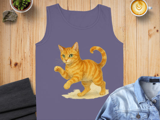 Playful Orange Cat Graphic Print Tank Top product type