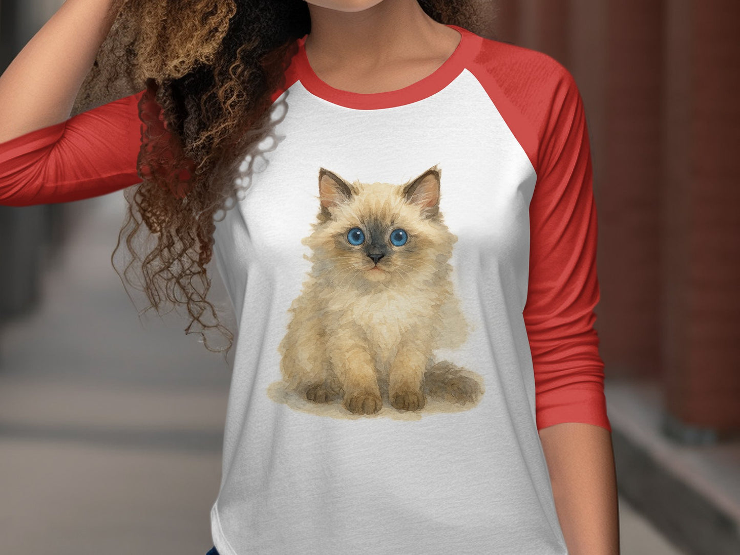 Cute Fuzzy Kitty Illustration on Women's Baseball Shirt product type