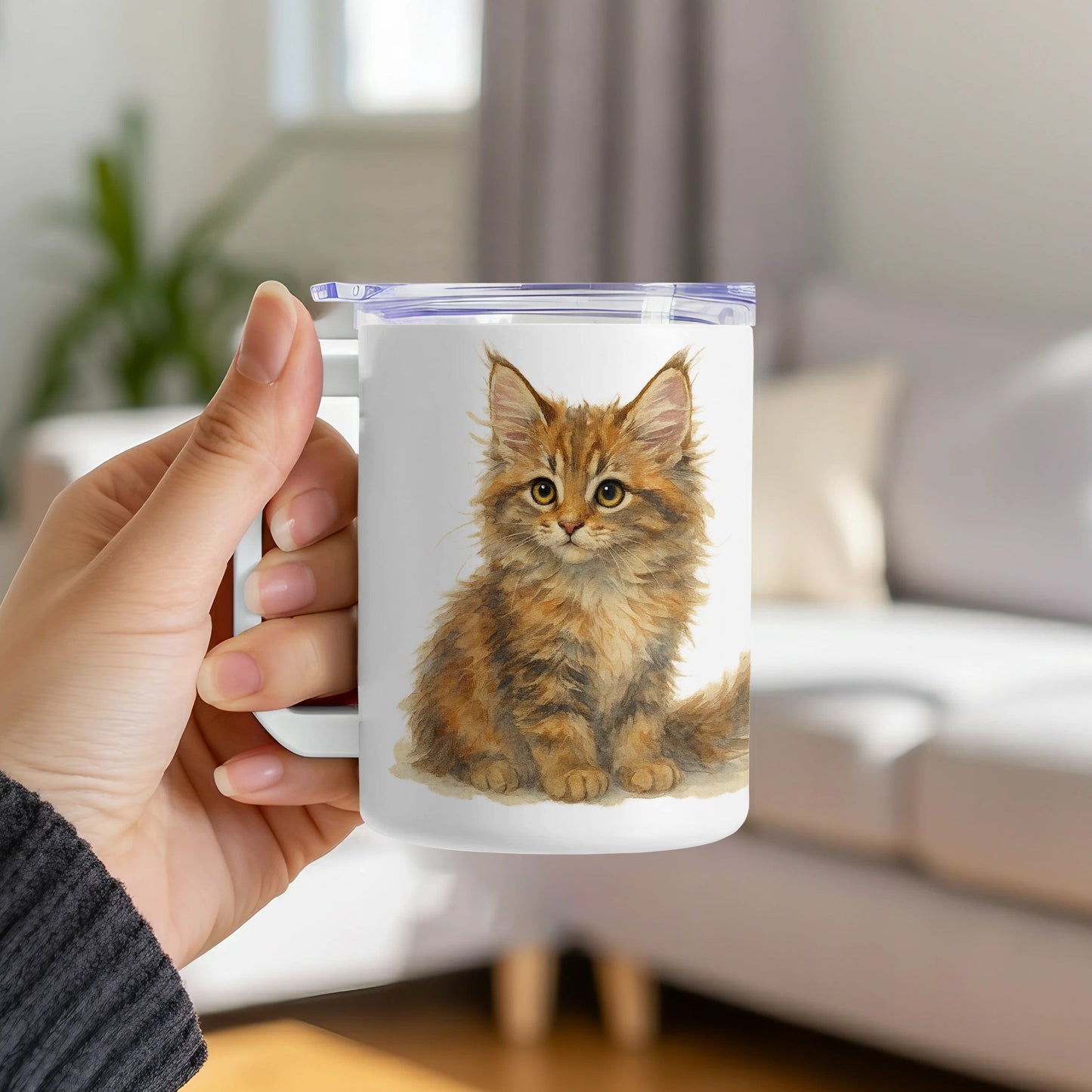 Adorable Fluffy Kitten Artwork Insulated Mug Product
