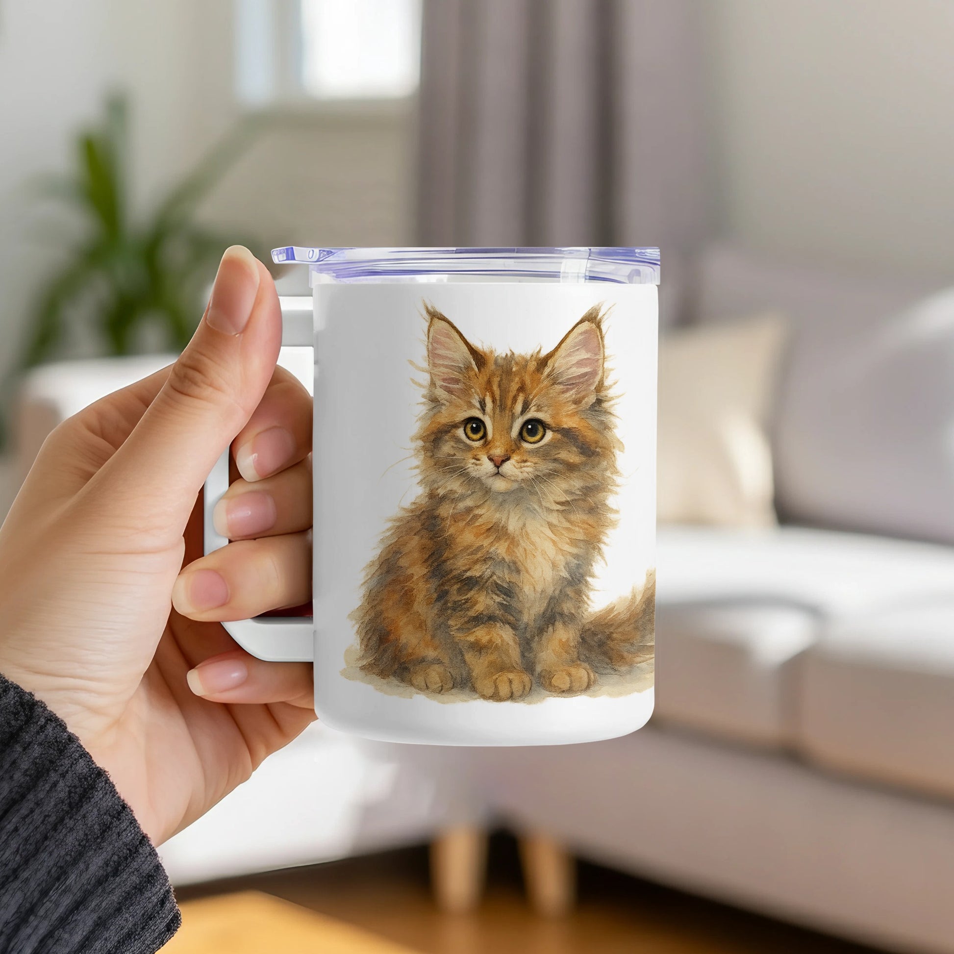 Adorable Fluffy Kitten Artwork Insulated Mug Product
