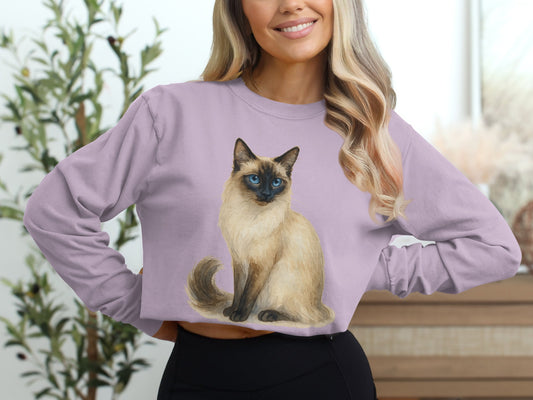 Siamese Cat Design Long Sleeve Crop Top product