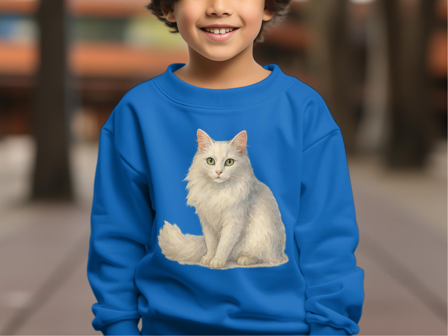 Cute White Cat Print Kids Sweatshirt Clothing Product