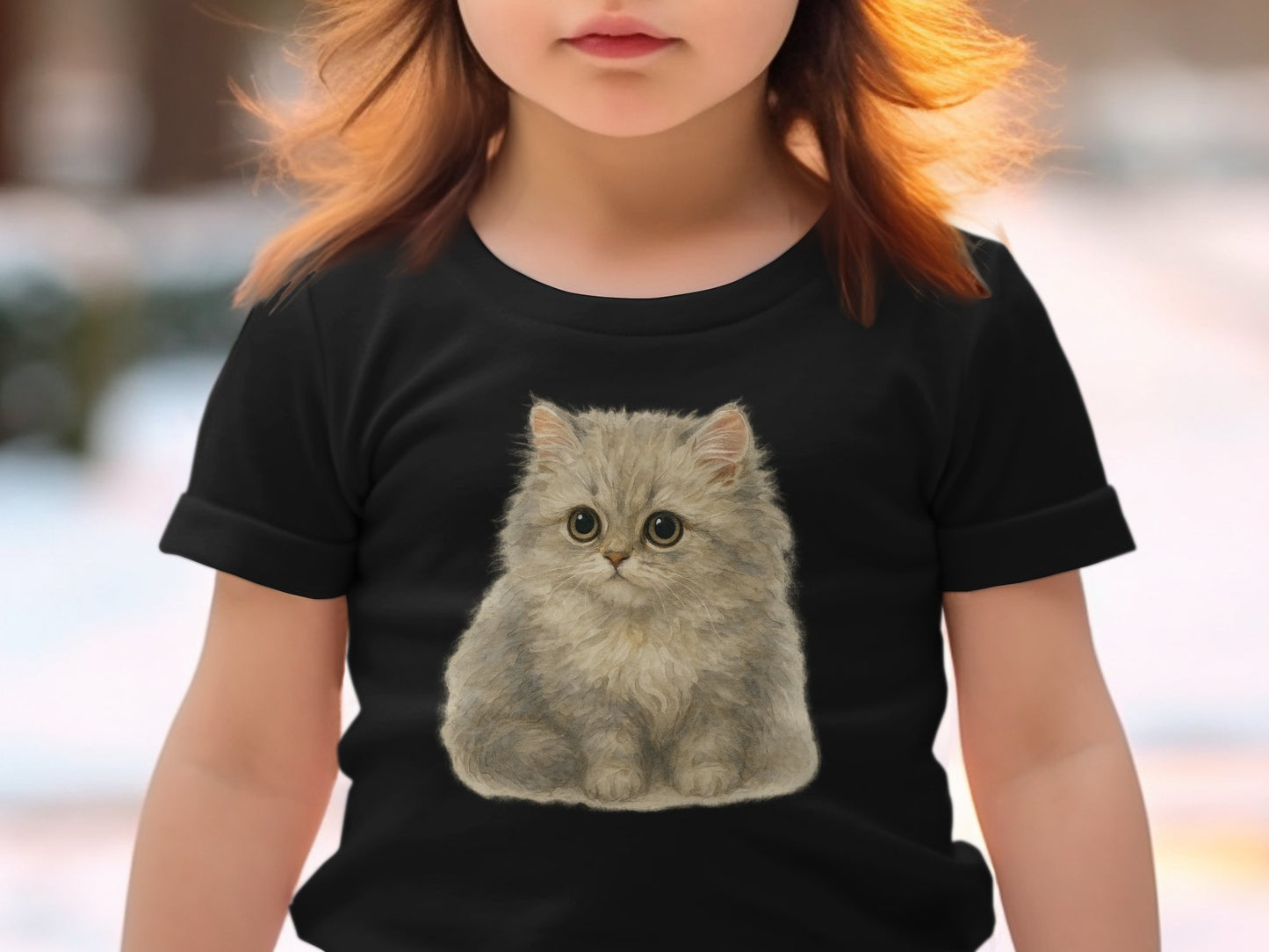 Cute Kitten Print on Black Toddler T-Shirt product