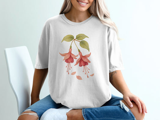 Floral Fuchsia Print Casual Tee Shirt Product