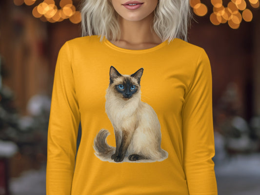 Siamese Cat Print on Yellow Long Sleeve Shirt product
