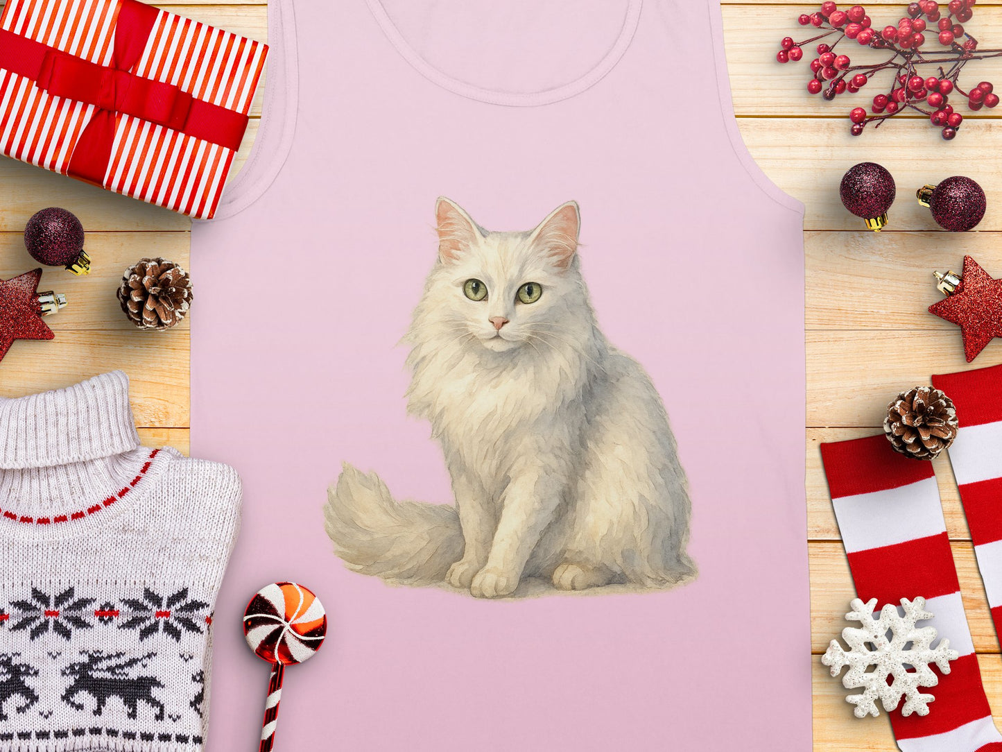 Cute White Cat Print Holiday Tank Top Product