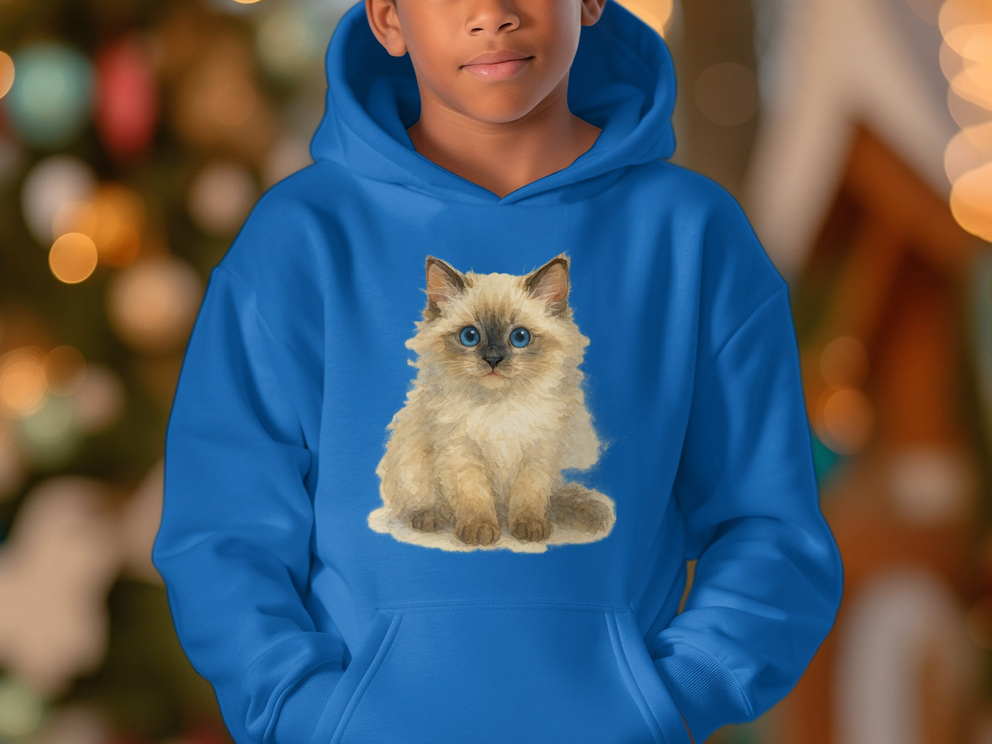 Adorable Blue Eyed Kitten Art on Cozy Hoodie product