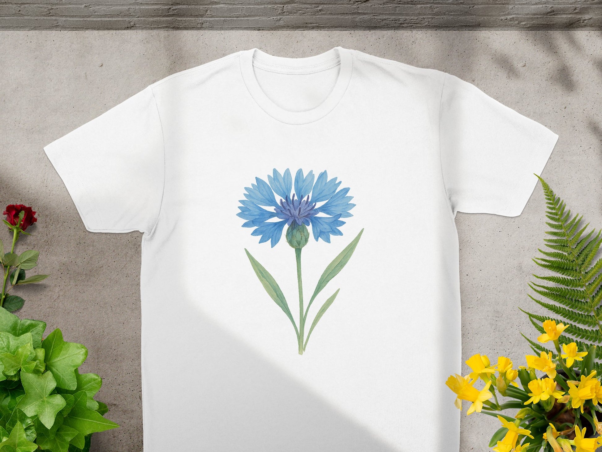 Stunning Blue Flower Graphic on White Shirt product