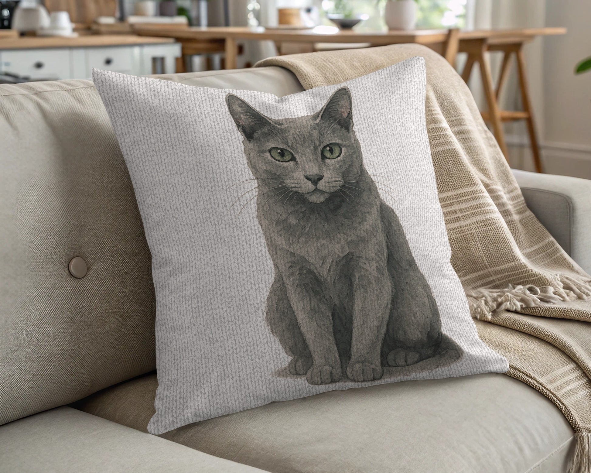 Realistic Gray Cat Design Throw Pillow product