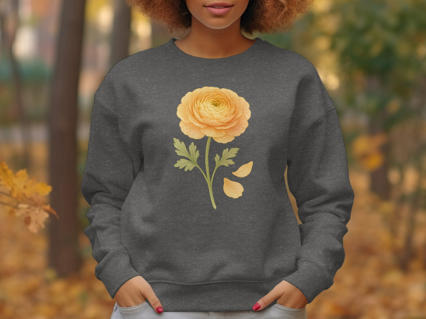 Yellow Flower Graphic Print on Dark Gray Sweatshirt product type