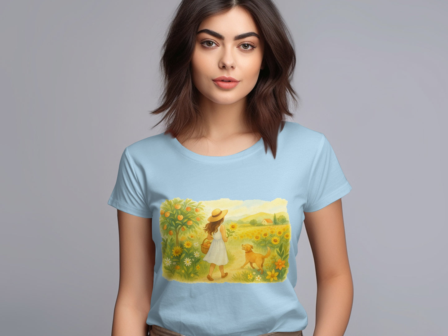 Beautiful Nature Scene Girl and Dog Printed T-shirt product