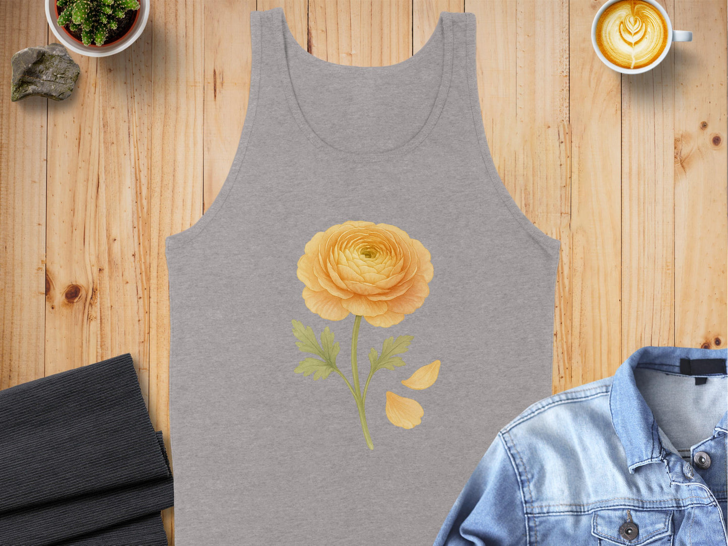 Yellow Flower Graphic Print on Gray Tank Top product