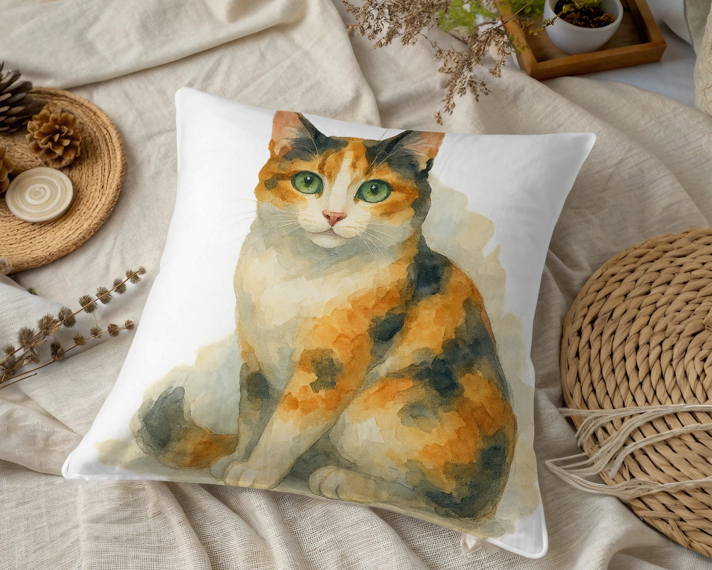 Watercolor Style Cat Print Throw Pillow product