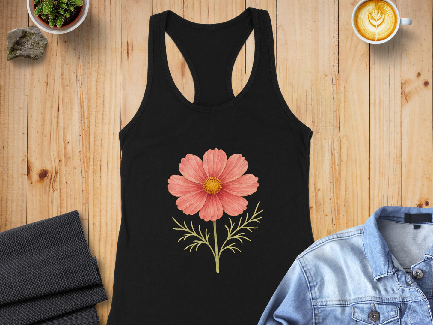 Floral Graphic Design Black Sleeveless Trendy Tank product