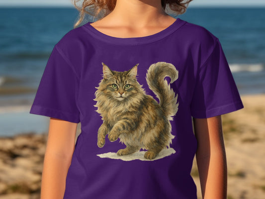 Purple T-Shirt with Adorable Cat Print for Kids product