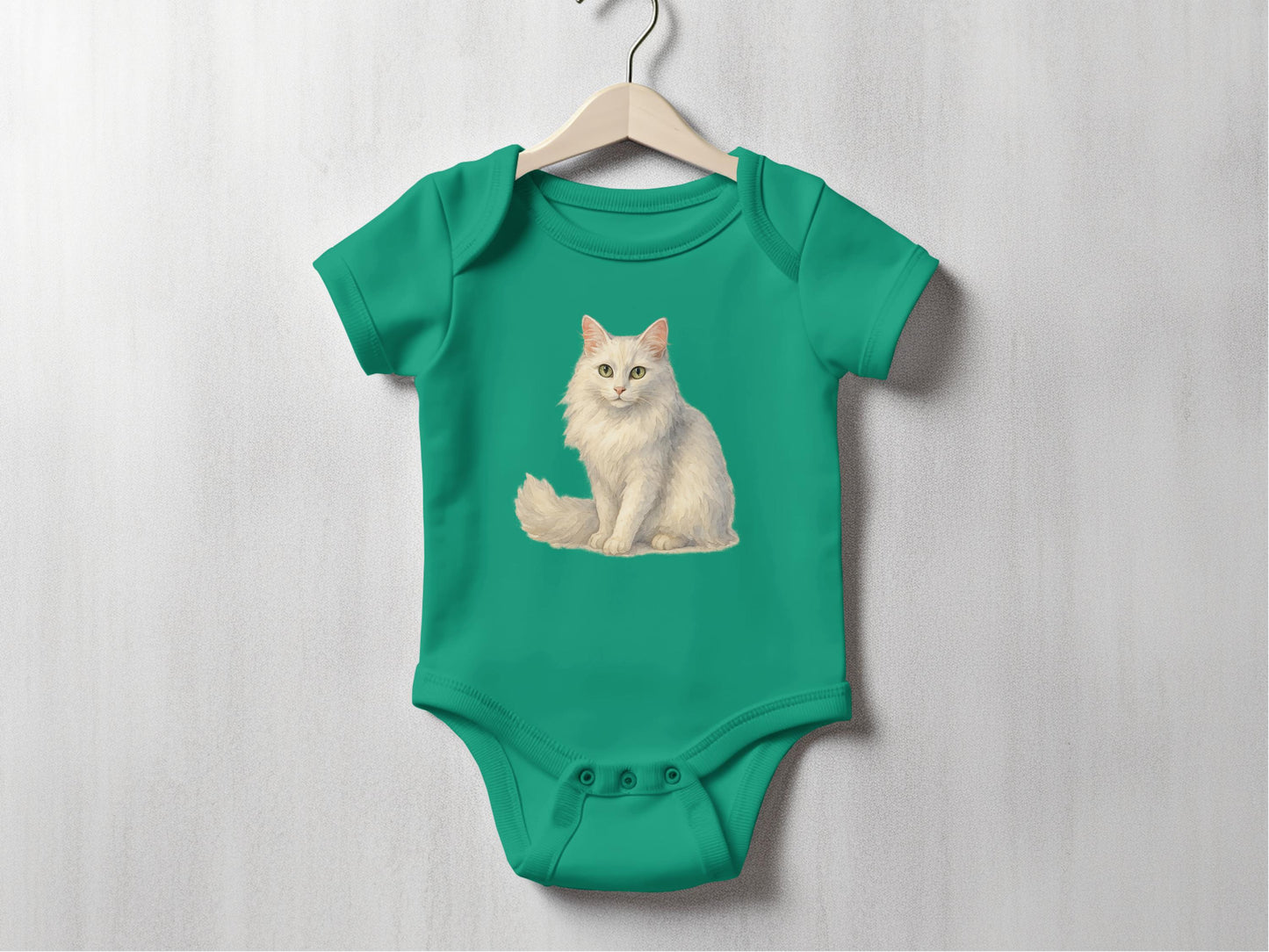 Cute White Cat Printed Green Baby Onesie product type