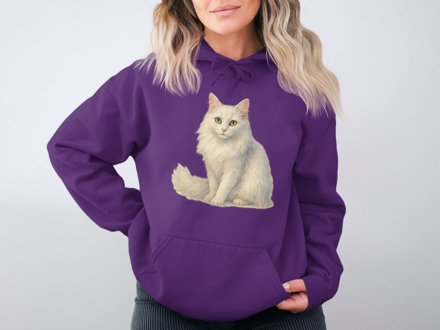 Adorable White Cat Print on Purple Hoodie product type