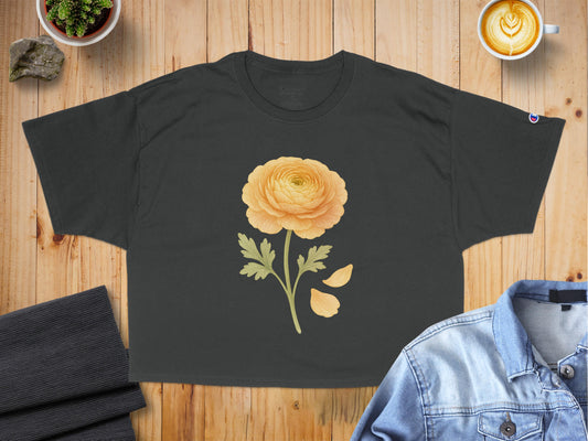 Yellow Flower Graphic Design on Black T-Shirt product