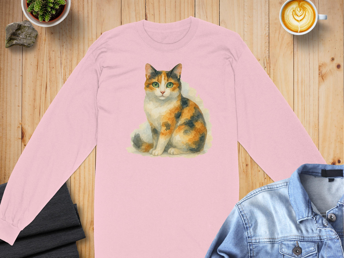 Cute Multicolor Cat Design on Long Sleeve Shirt product type
