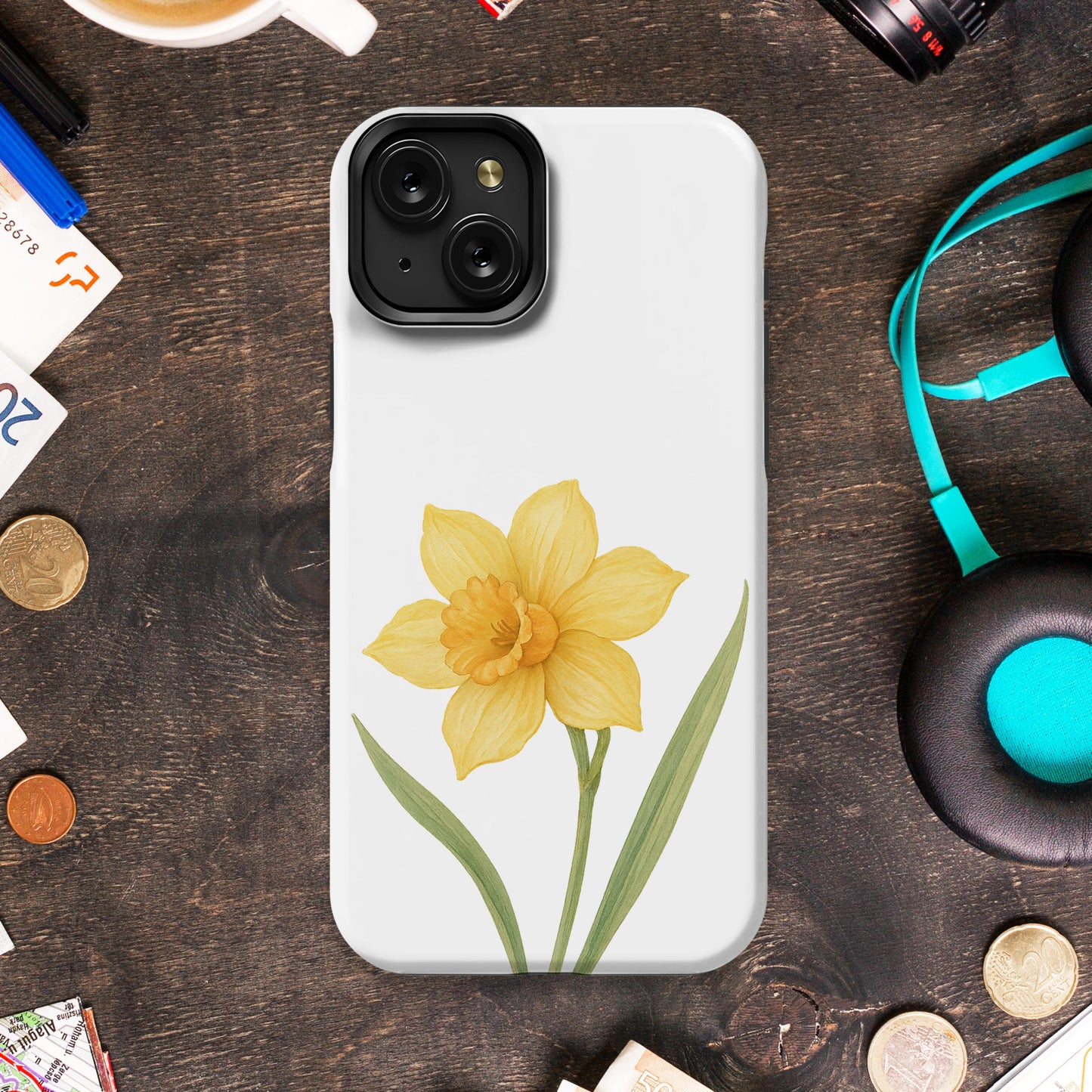 Elegant Daffodil Design on White Phone Case product type