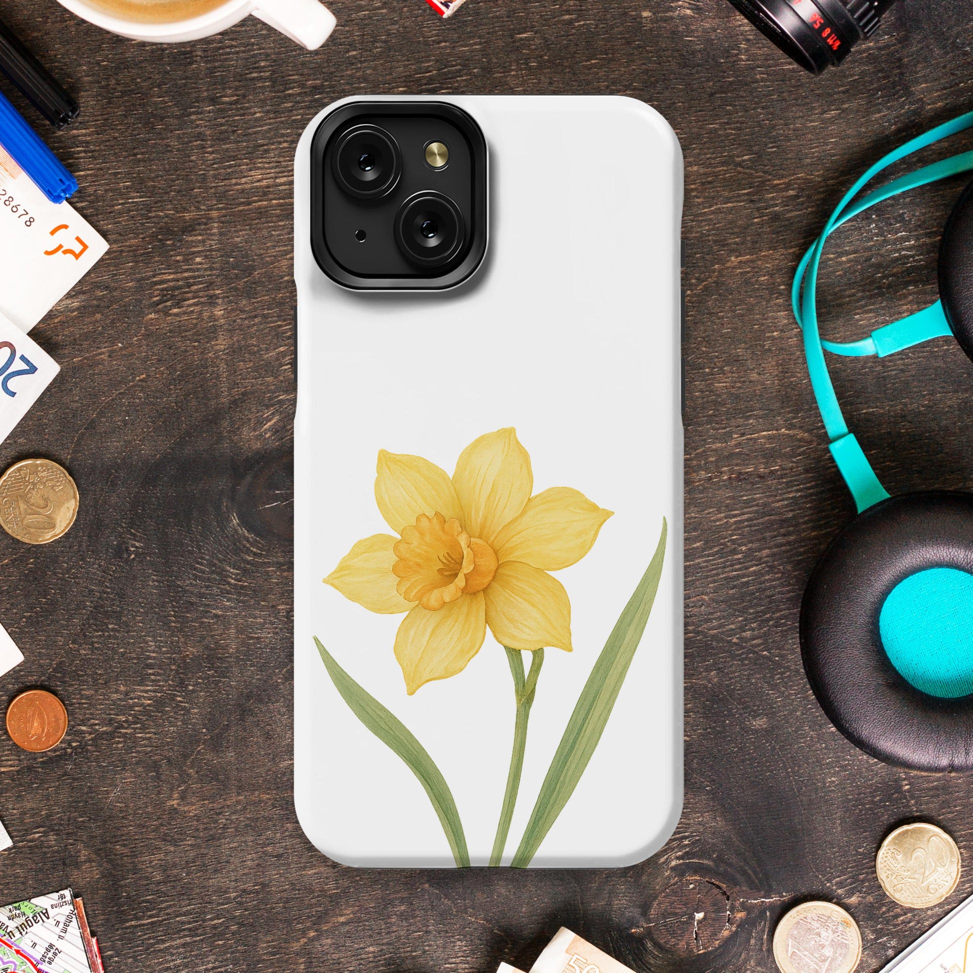Elegant Daffodil Design on White Phone Case product type