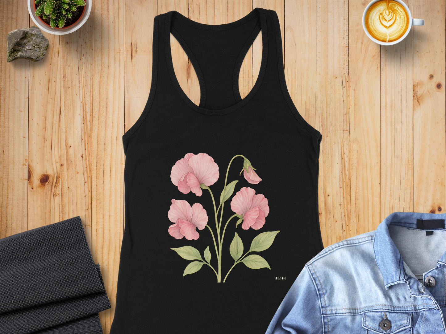 Beautiful Pink Flower Design Black Tank Top product