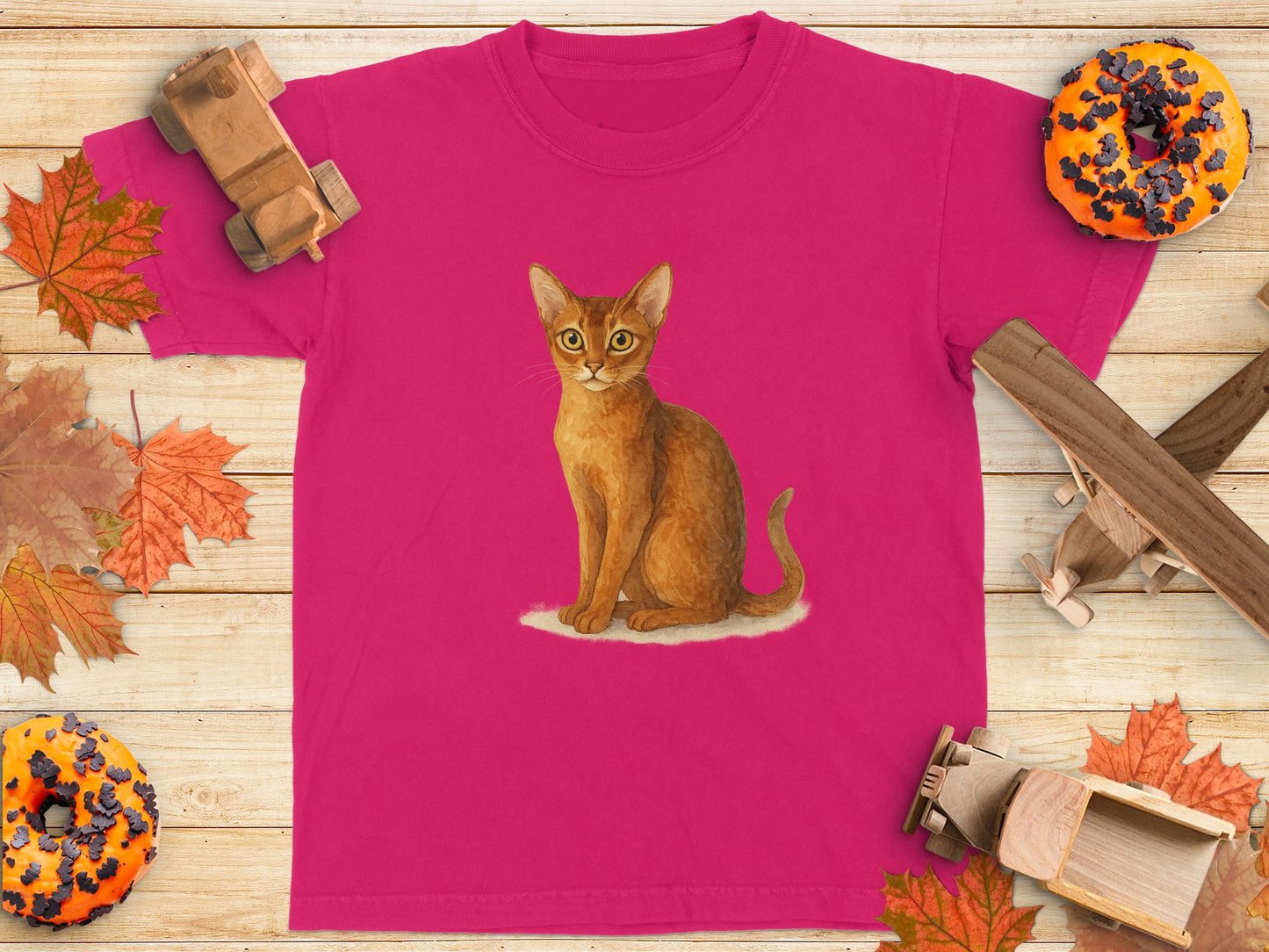 Cute Cat Illustration on Bright Pink T-shirt product
